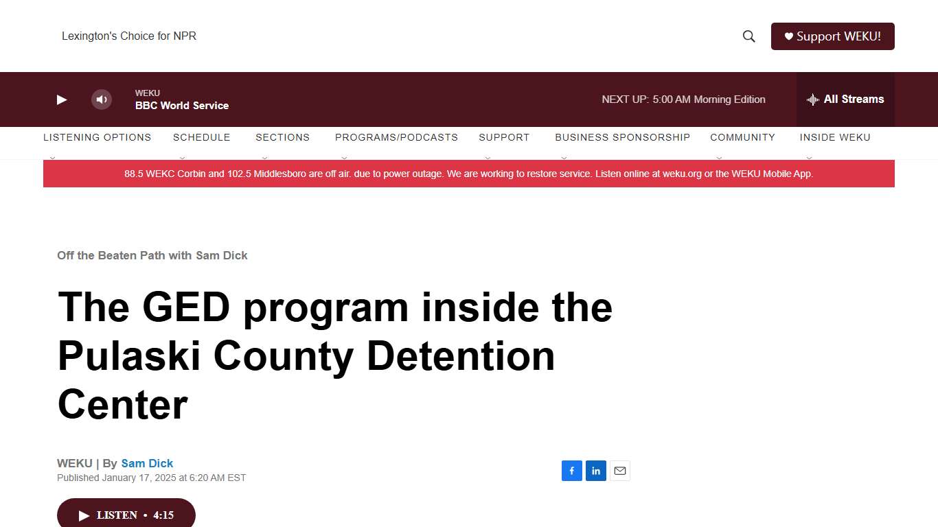 The GED program inside the Pulaski County Detention Center WEKU